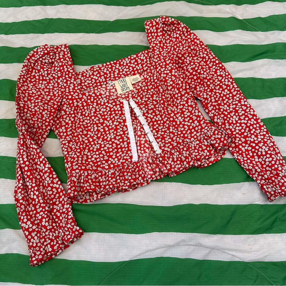 Lively X Floral Red Puff Sleeve Peasant Blouse